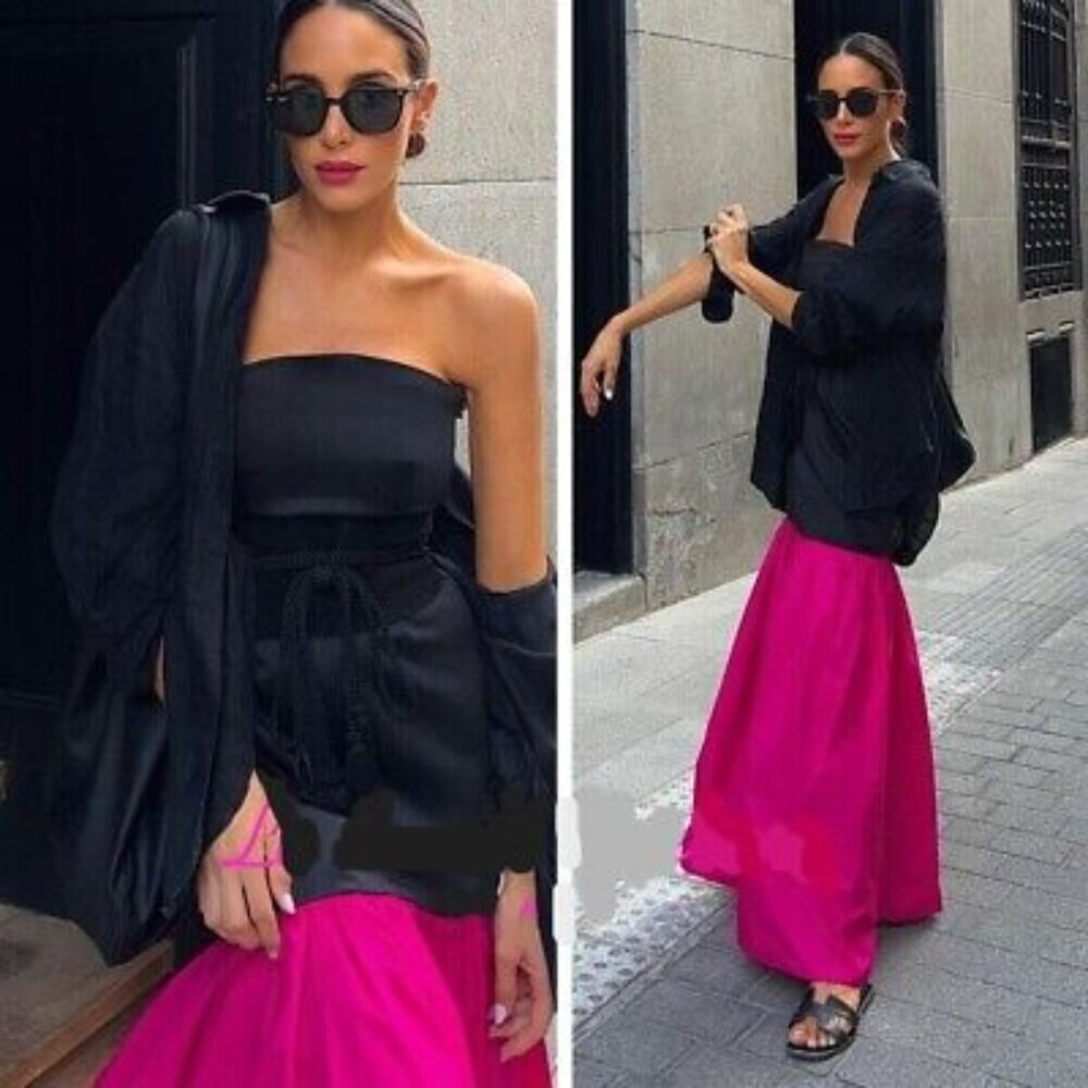 Zara Black Fuchsia Long Matching Dress